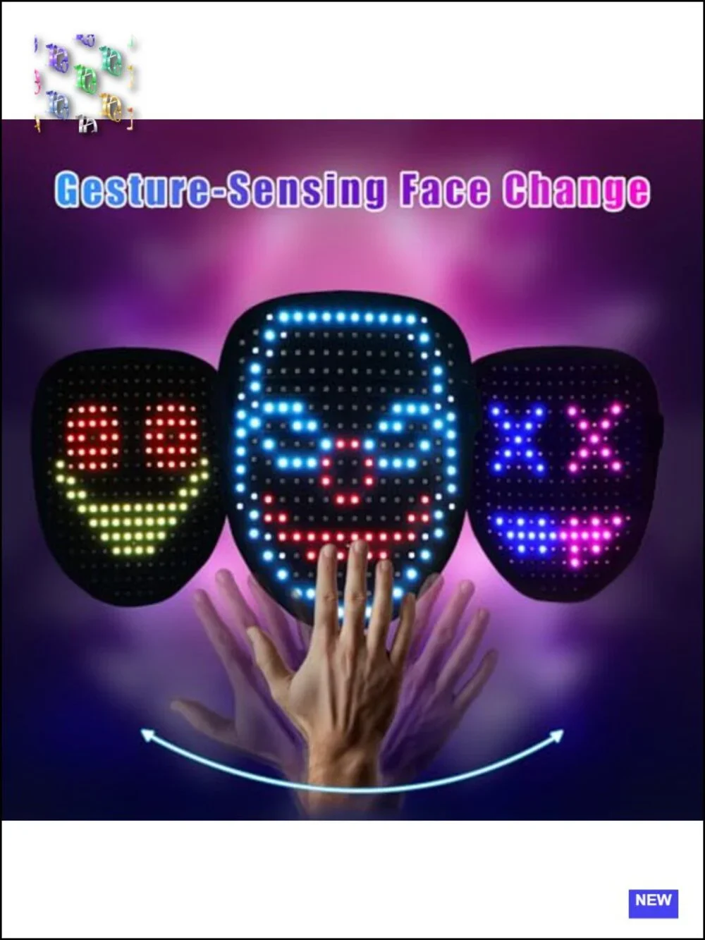 LED Light Up Mask with Gesture Sensing Halloween Costume Accessory